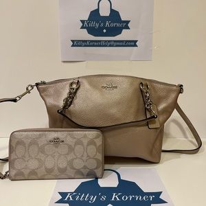 Pepple Leather Coach Purse with Matching Wallet